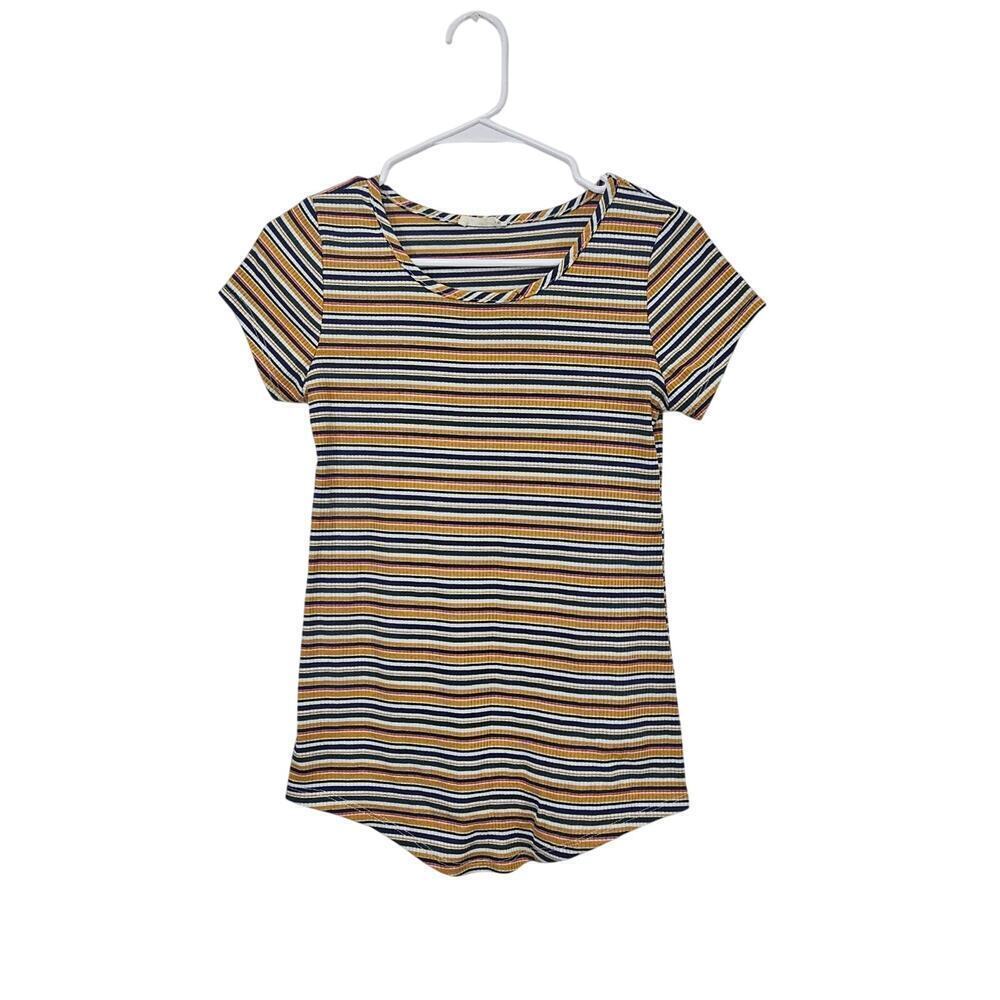 90s Style Striped Short Sleeve T-Shirt Stretch Size Medium